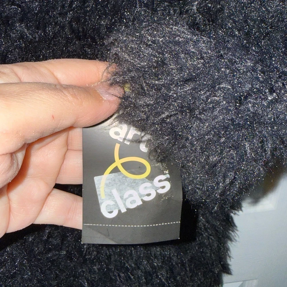Art Class Girl's Fuzzy Sherpa Coat, Black, size Med